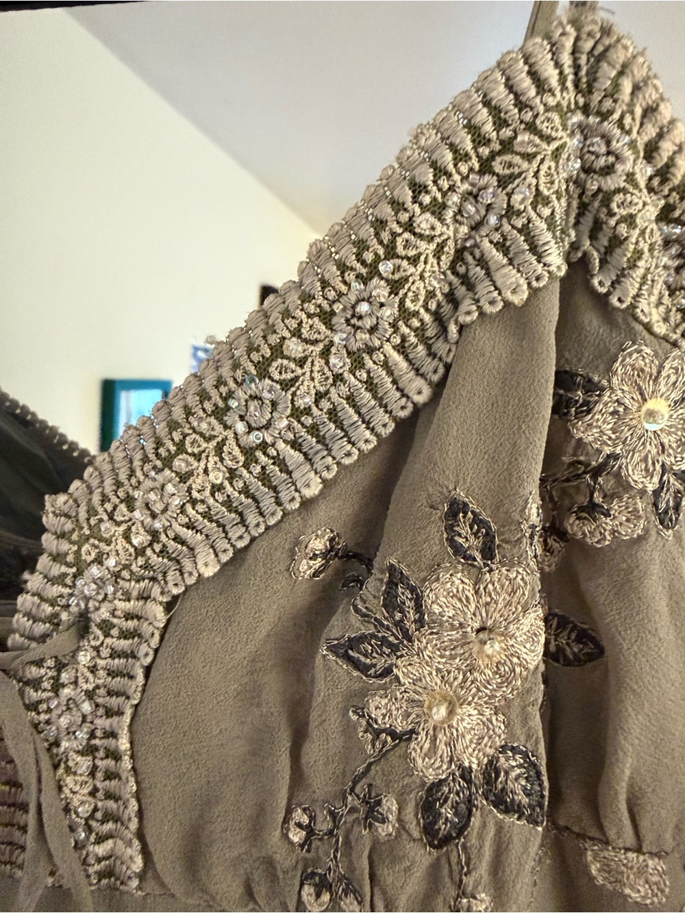 Vintage Sue Wong Beaded Floral Maxi Silk Dress - Picture 3 of 7